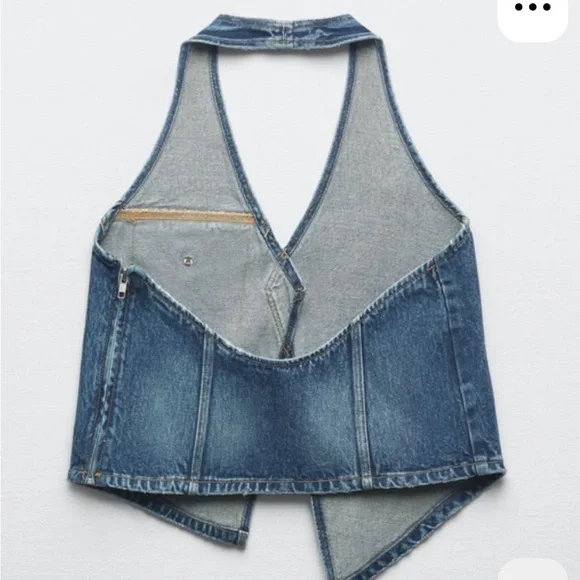Zara Blue Denim Halter Top - Picture 2 of 2